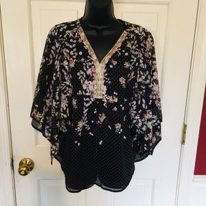 Zac& Rachel Sheer Black and pink blouse. Size M